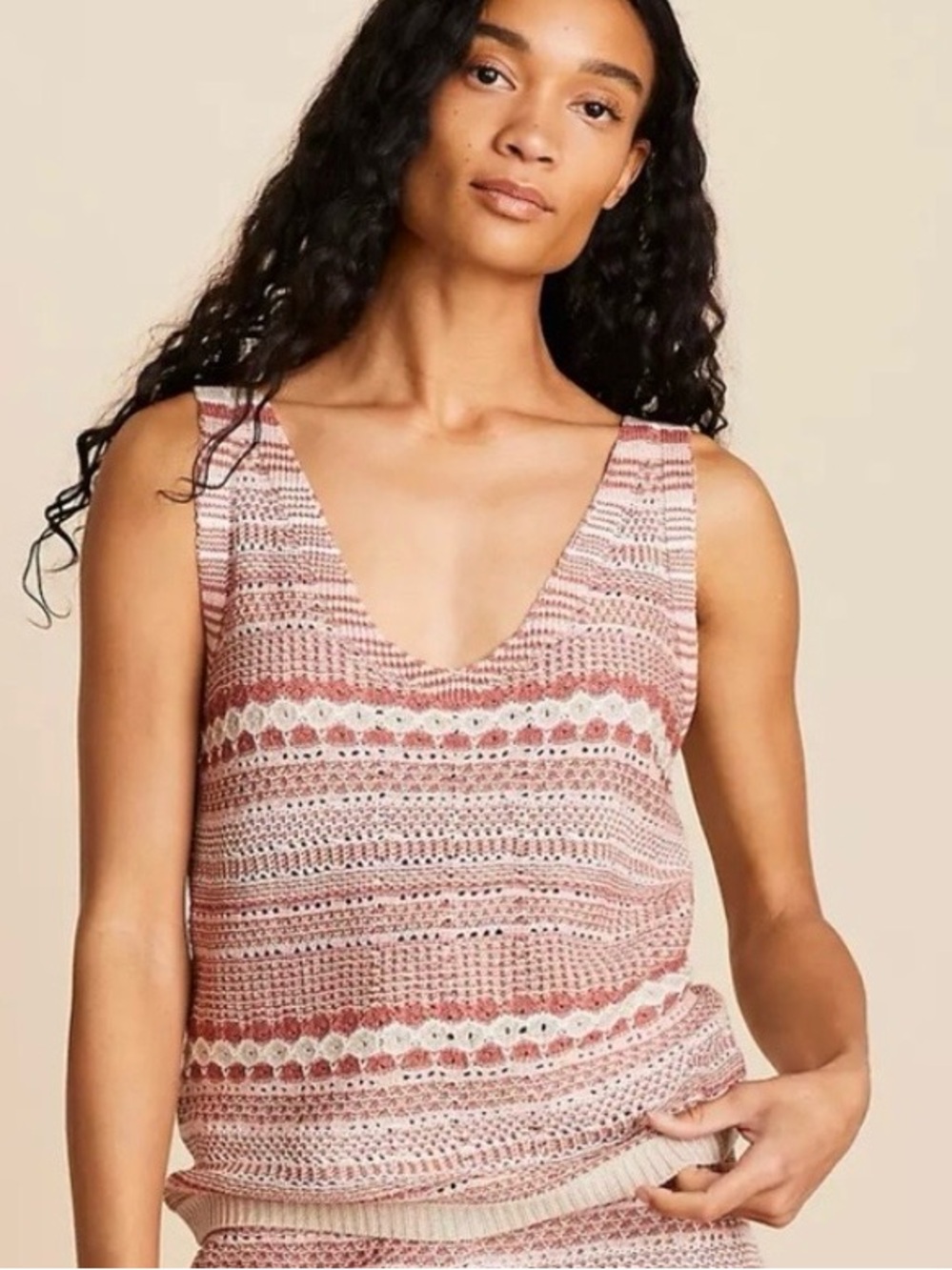Lou & Grey Pink and Cream Striped V-Neck Knit Tank